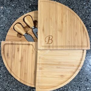 Personalized, Engraved B Bamboo Cheese Board with Knives